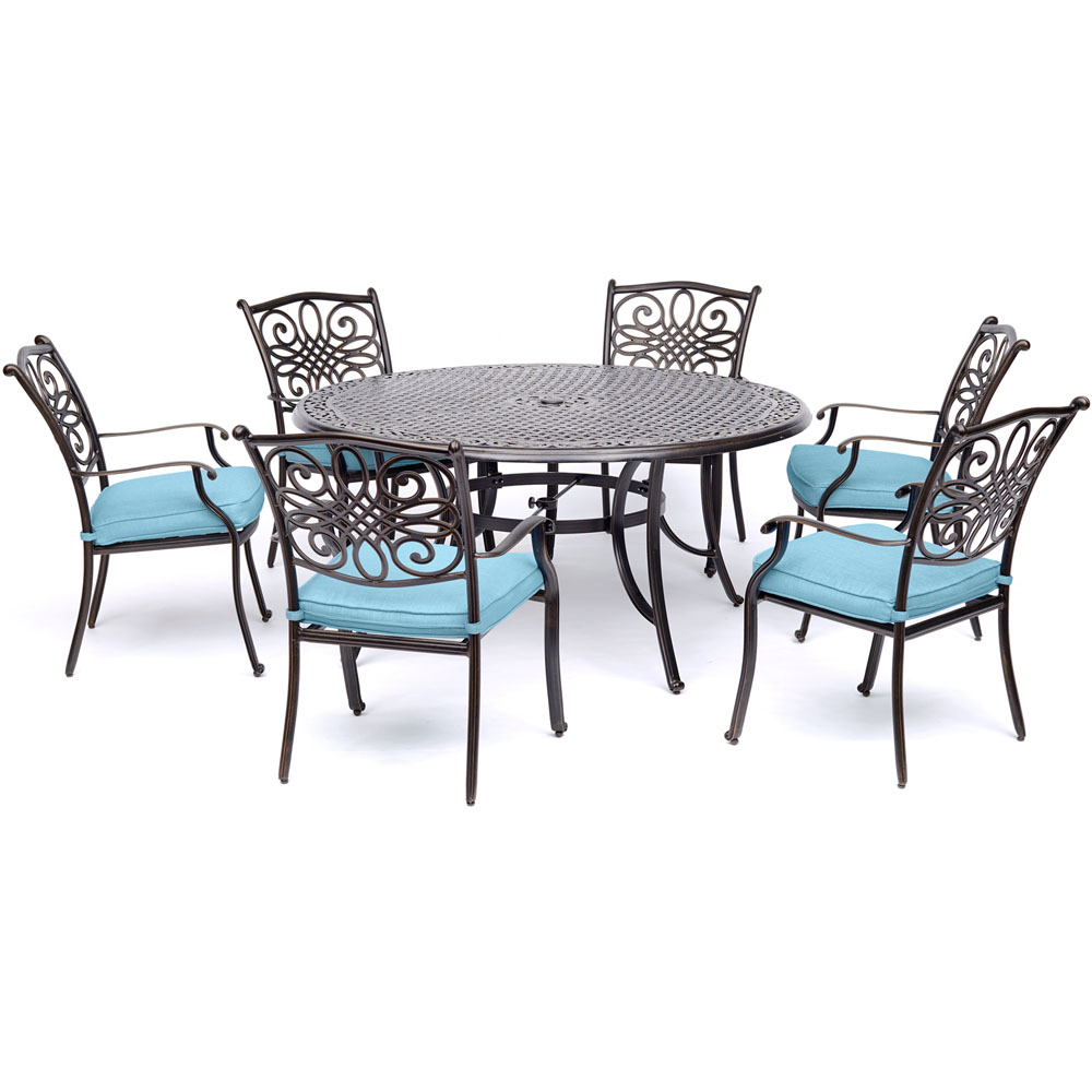 Traditions7pc: 6 Dining Chairs, 60" Round Cast Table