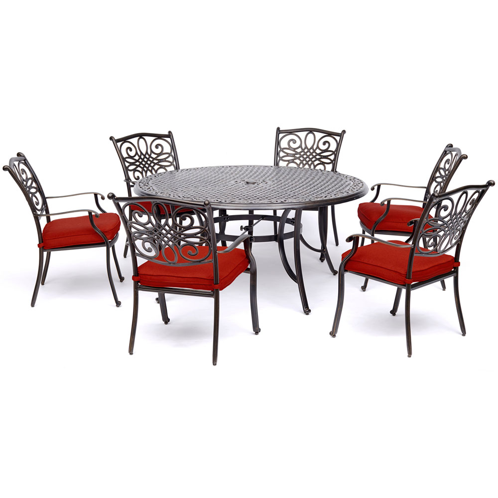 Traditions7pc: 6 Dining Chairs, 60" Round Cast Table