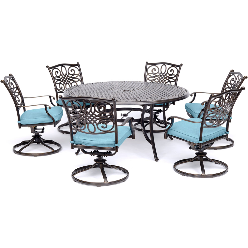 Traditions7pc: 6 Swivel Rockers, 60" Round Cast Table