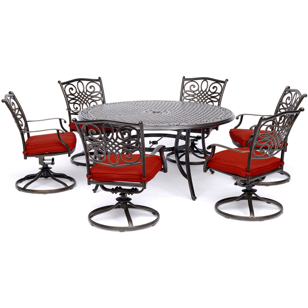 Traditions7pc: 6 Swivel Rockers, 60" Round Cast Table