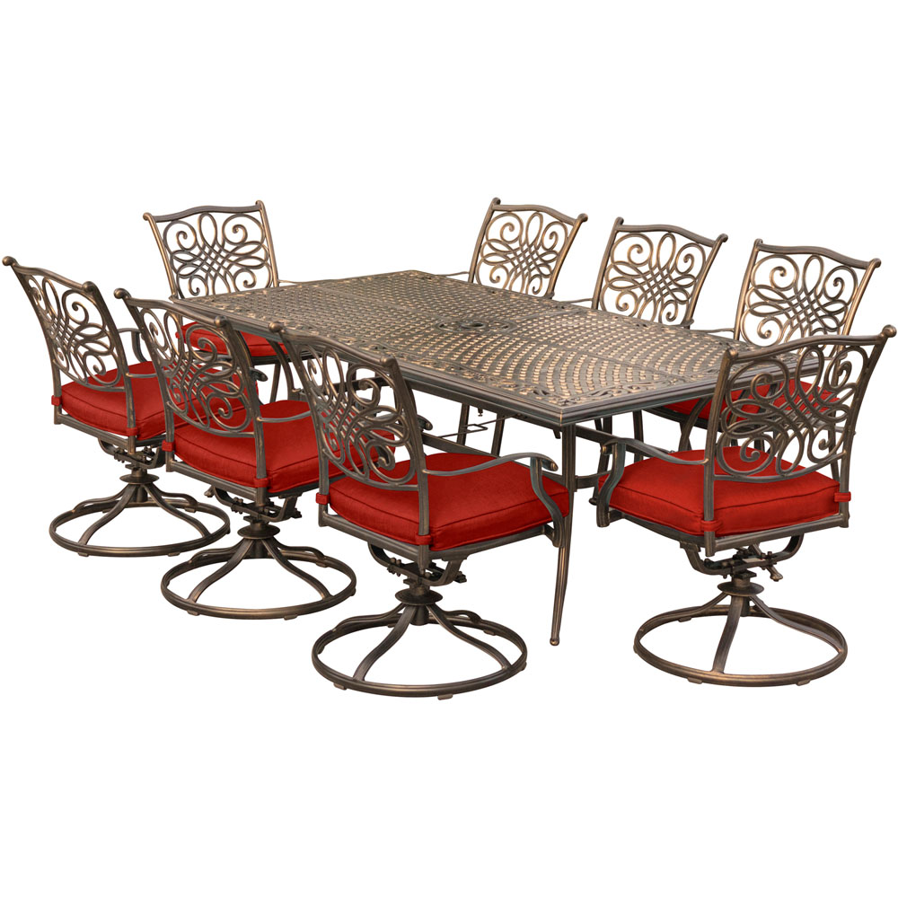 Traditions9pc: 8 Swivel Rockers, 42x84" Cast Table