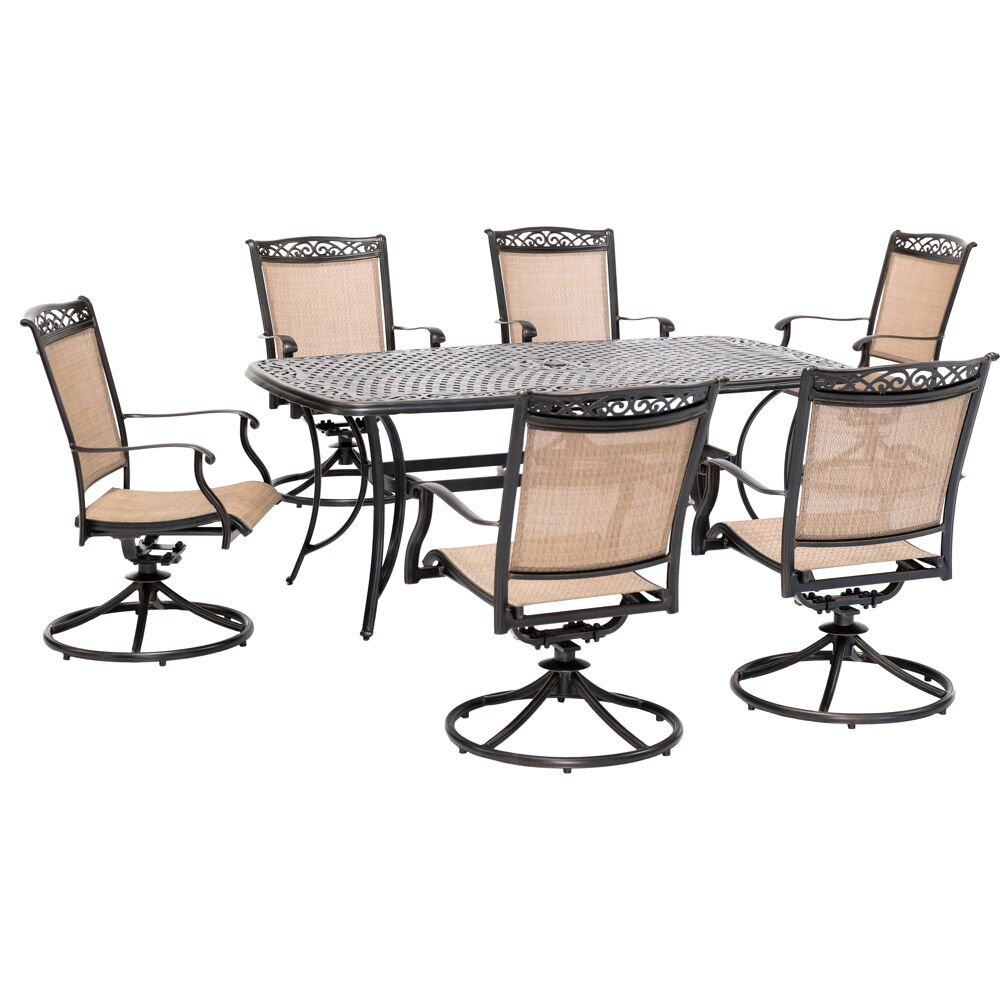 Fontana7pc: 6 Sling Swivel Rockers and 38"x72" Cast Table