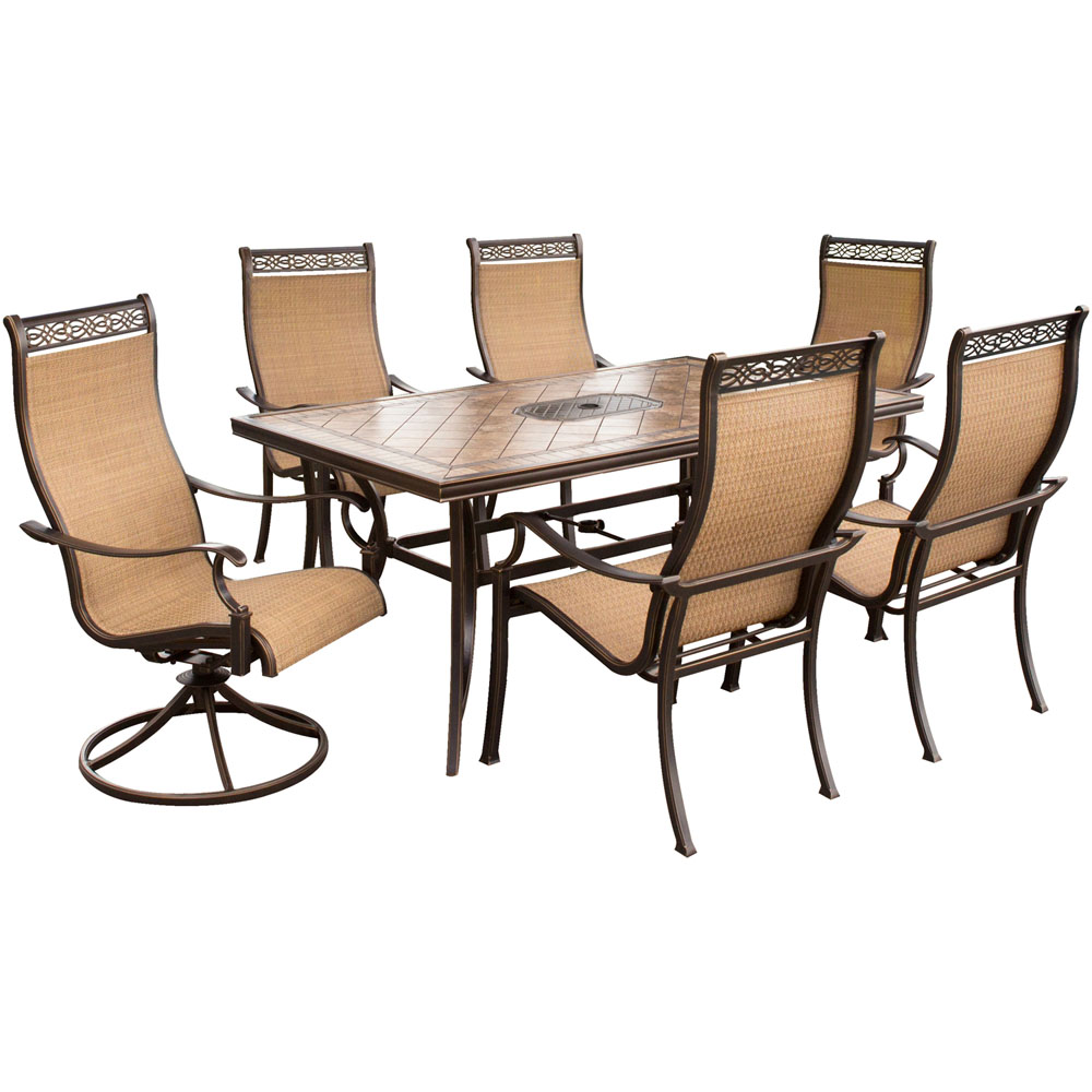 Monaco 7pc Dining Set-4 dining chr, 2 swvl rckr, tile table, cover