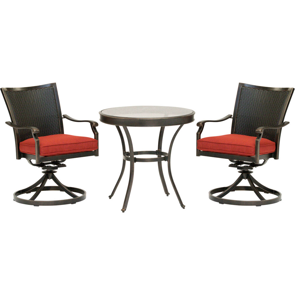 Traditions3pc: 2 Wicker Back Swivel Rockers, 30" Round Glass Table