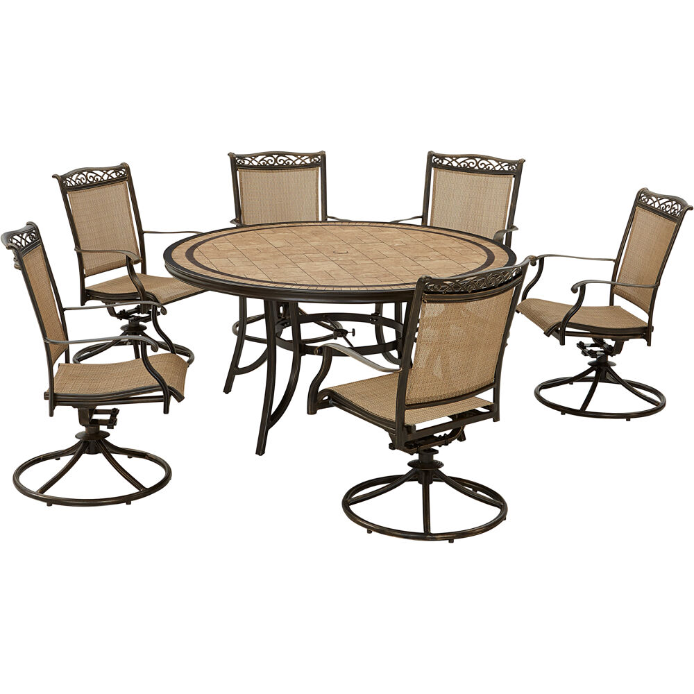 Fontana7pc: 6 Sling Swivel Rockers, 60" Round Tile Table