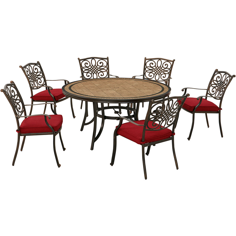 Monaco7pc: 6 Cush Stationary Chairs, 60" Round Tile Table