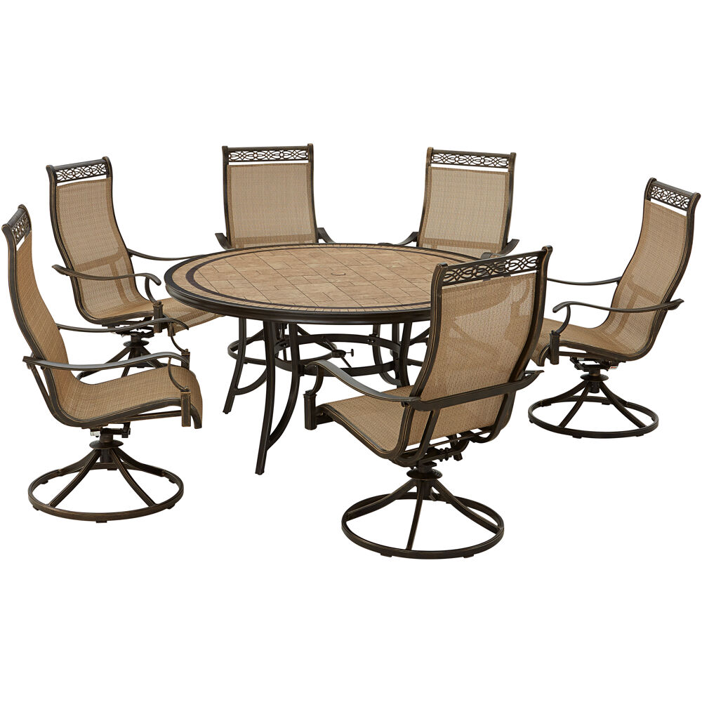 Monaco7pc: 6 Sling Swivel Rockers, 60" Round Tile Table