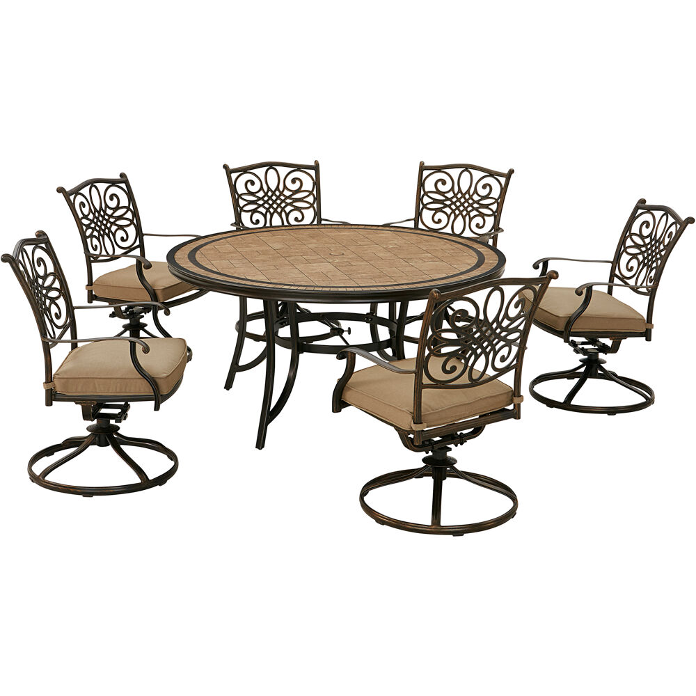 Monaco7pc: 6 Cush Swivel Rockers, 60" Round Tile Table