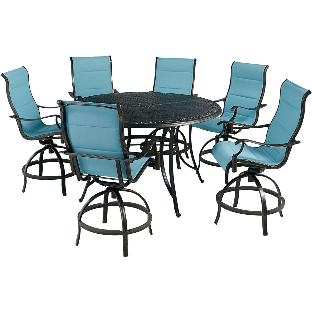 Traditions7pc: 6 Padded Swivel Counter Hght Chairs, 56" Round Cast Tbl