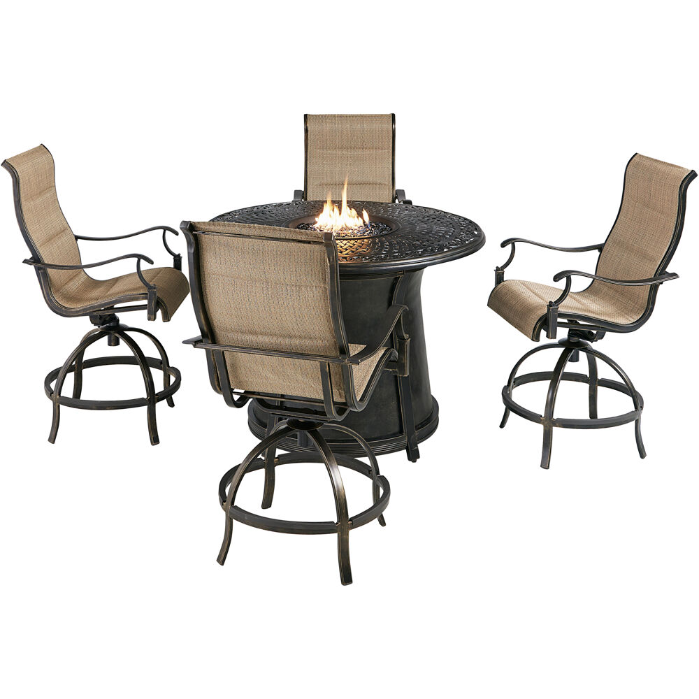 Traditions5pc: 4 Padded Swivel Counter Hght Chairs, 48" Cast Fire Tbl