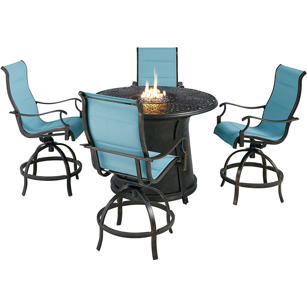 Traditions5pc: 4 Padded Swivel Counter Hght Chairs, 48" Cast Fire Tbl