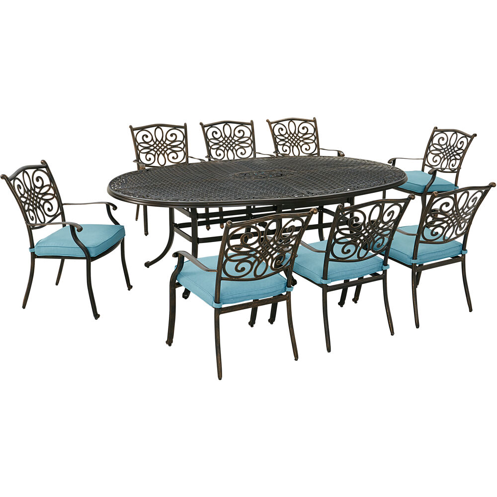 Traditions9pc: 8 Dining Chairs, 96"x60" Oval Cast Table