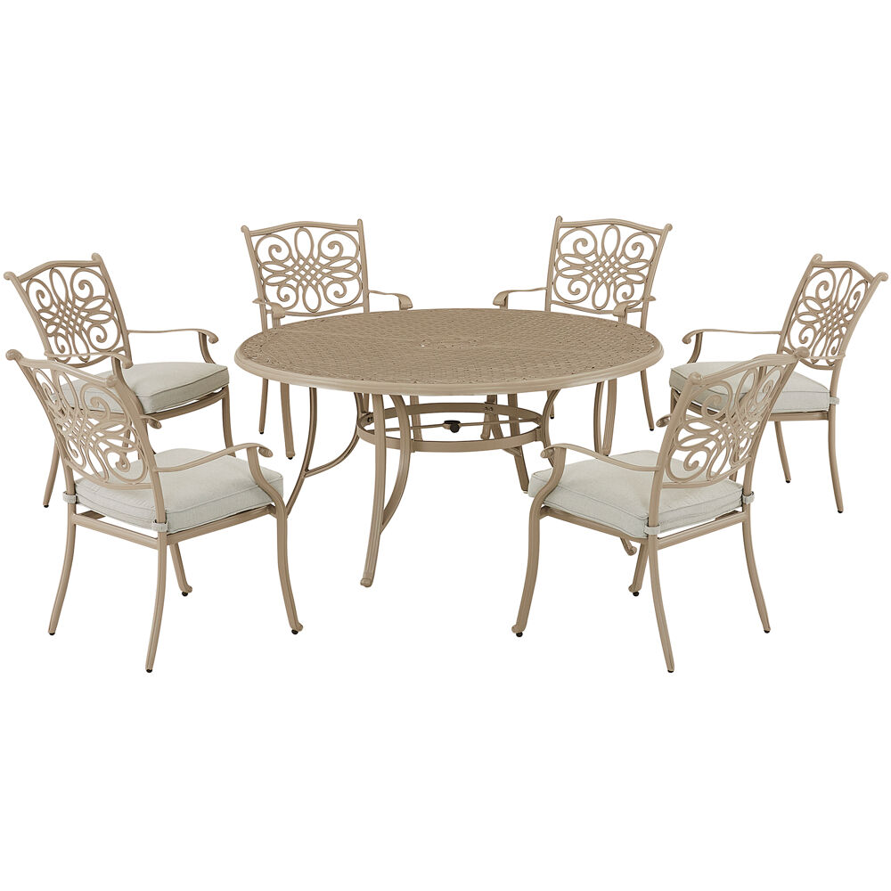 Traditions7pc: 6 Dining Chairs, 60" Round Cast Table