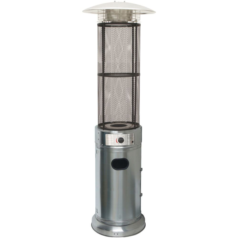 Cylinder flame glass patio heater, 6' tall, propane, 34,000 BTU