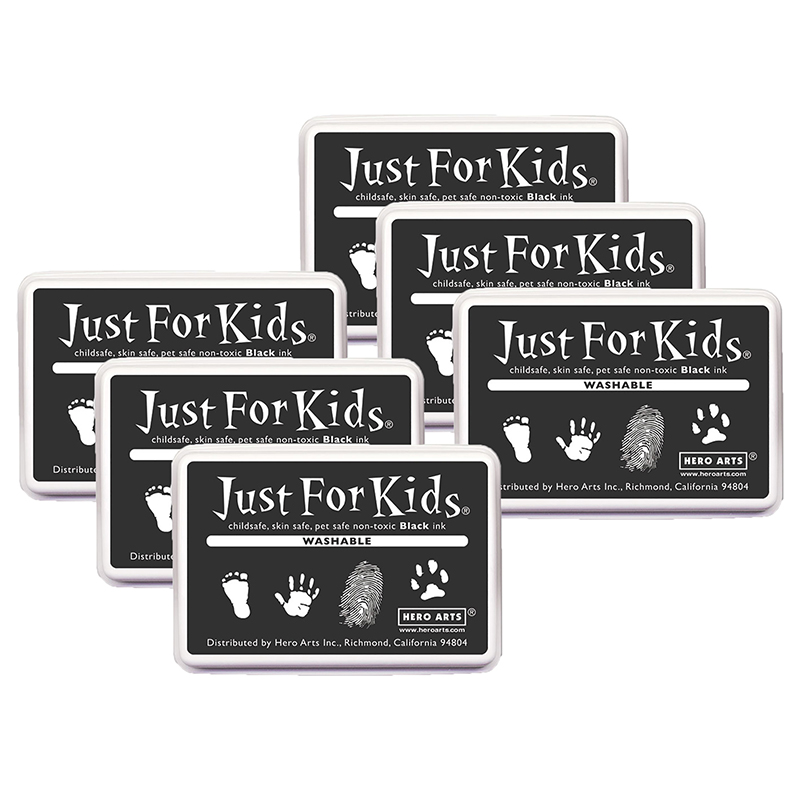 Just for Kids Washable Ink Pad, Black, Pack of 6