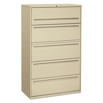 700 Series Five-Drawer Lateral File with Roll-Out Shelves, 42w x 19.25d x 67h, Putty