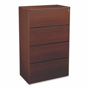 HON 10700 Series Lateral File 4 Drawers - 36" x 20" x 59.1" - 4 Drawer(s) - Waterfall Edge - Finish: Laminate, Mahogany