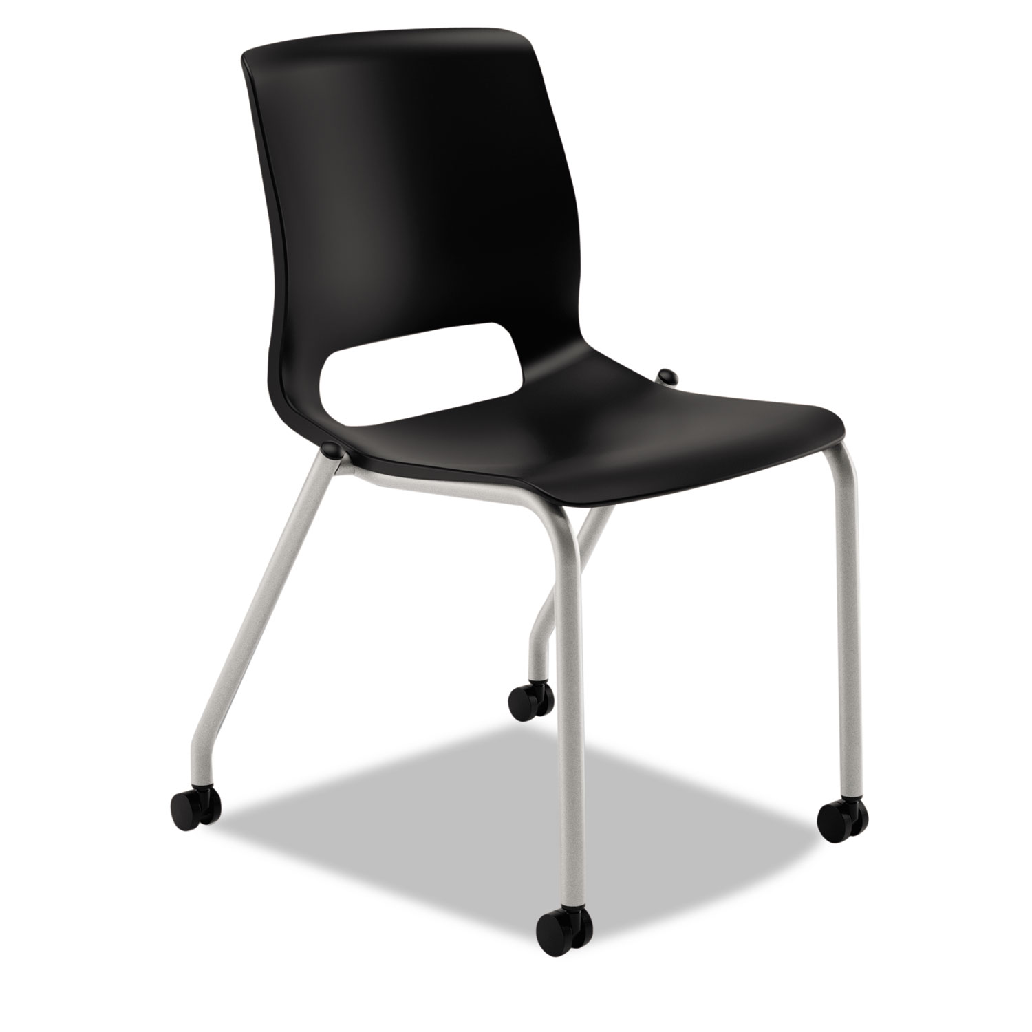 HON Motivate Chair - Plastic Seat - Black Plastic Back - Platinum Metallic Reinforced Resin Frame - Onyx - Plastic