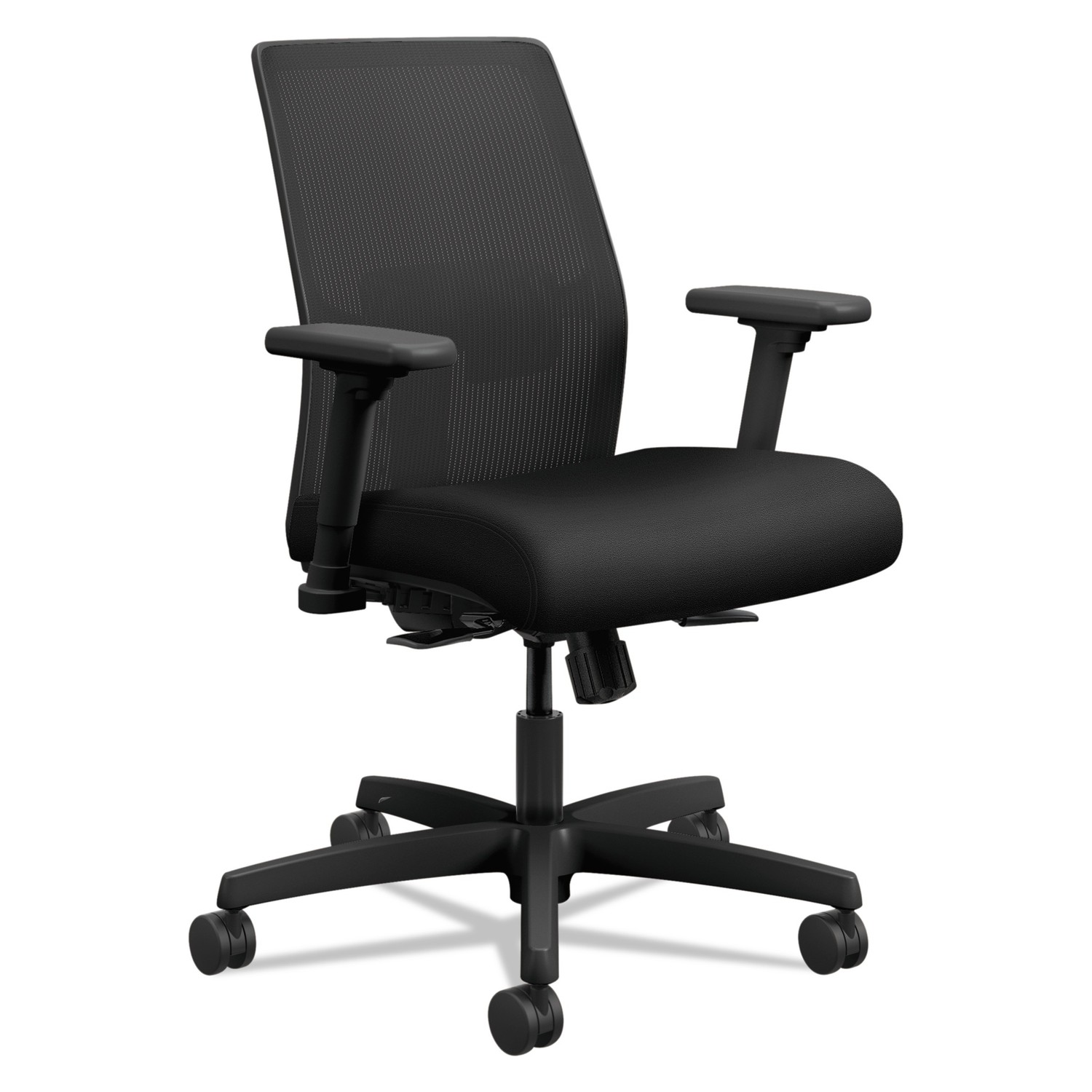 HON Ignition Task Chair - Black Fabric Seat - Black Mesh Back - Black Frame - Low Back - 5-star Base - Armrest - 1 Each