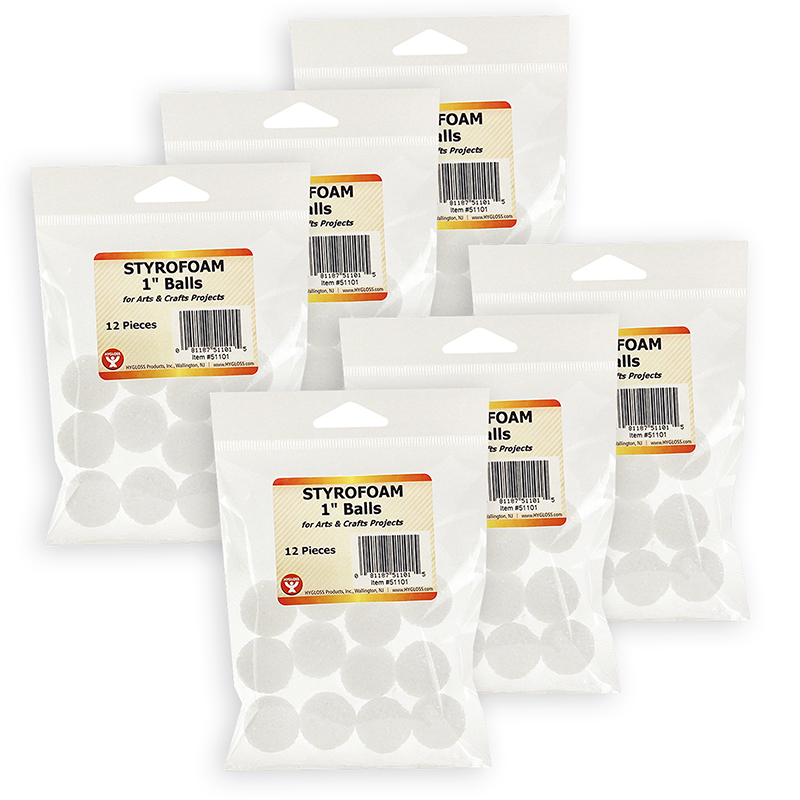 Styrofoam Balls, 1 Inch, White, 12 Per Pack, 6 Packs