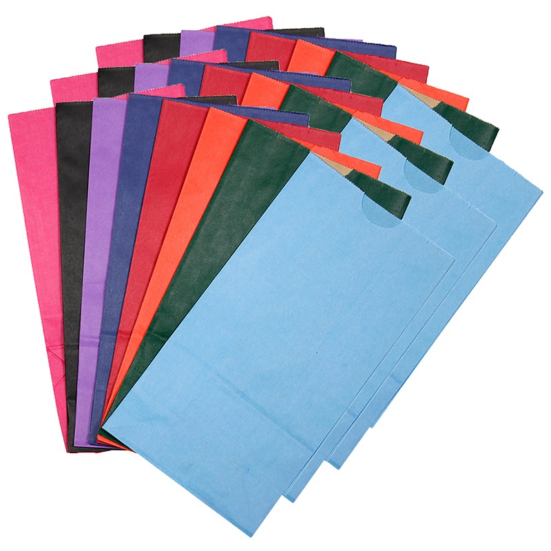 Gusseted Flat Bottom Paper Bags, Size #6, Bright Assorted Colors, 28 Per Pack, 3 Packs