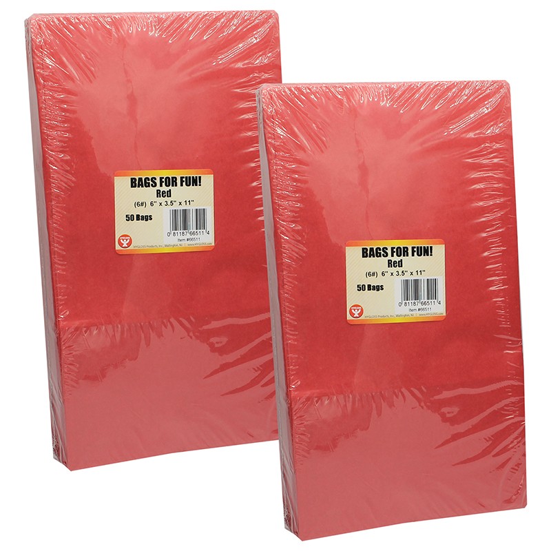 Gusseted Paper Bags, Size #6, Red, 50 Per Pack, 2 Packs