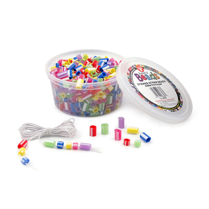 Bucket O' Beads, Striped Straw, Assorted Sizes, Pack of 300