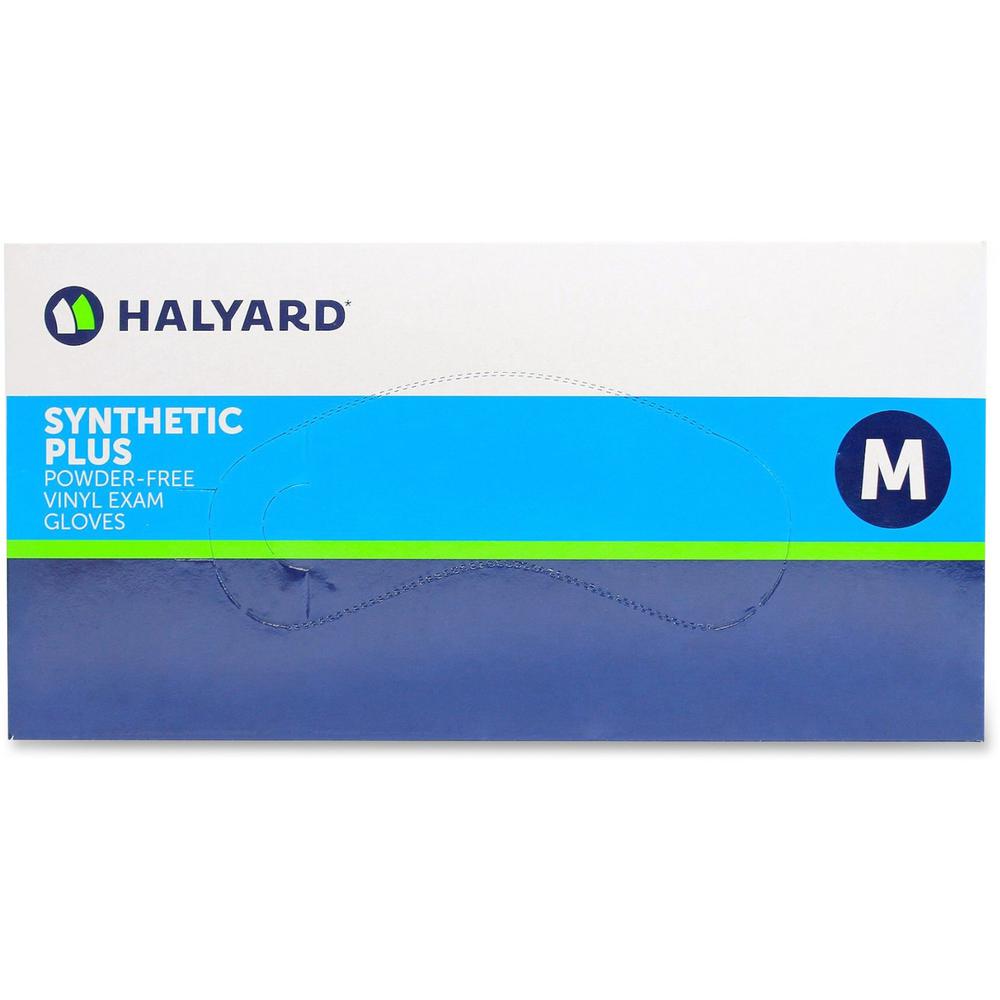 Halyard Synthetic Plus PF Vinyl Exam Gloves - Polymer Coating - Medium Size - For Right/Left Hand - Clear - Powder-free, Latex-f