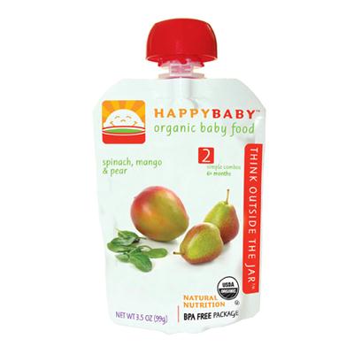 Happy Baby Organic Stage 2 Pouch Foods Spinach, Mango & Pear (16x35 Oz)
