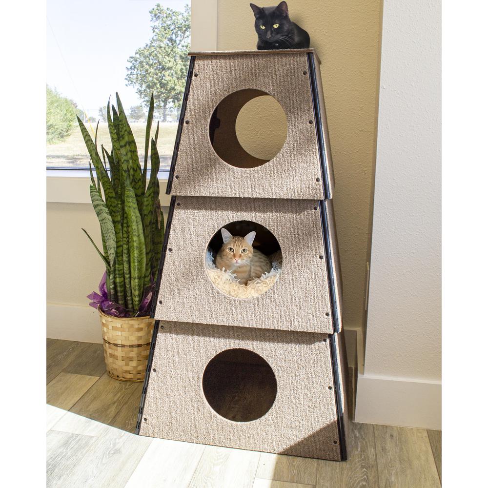 Happystack Cat Tower Model HS3SQTANLG Pyramid Style in Tan Indoor/Outdoor Carpet for Large Cats