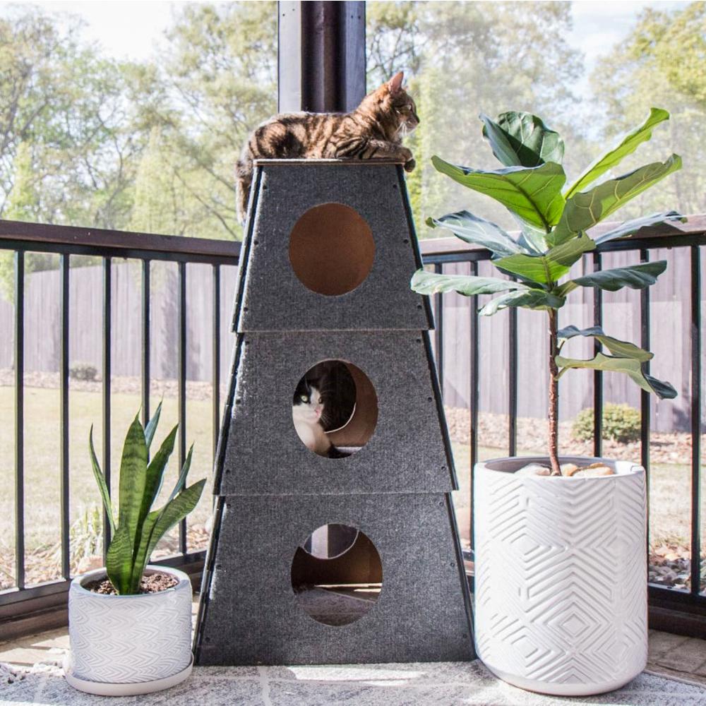 Happystack Cat Tower Model HS3SQGRYLG Pyramid Design in Grey Indoor/Outdoor Carpet for Large Cats