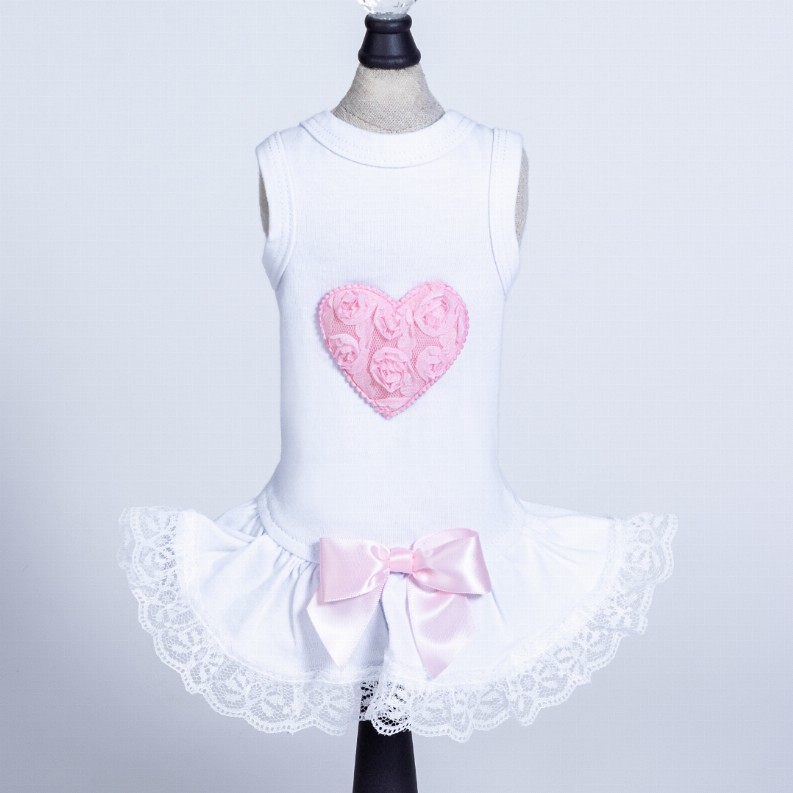 Laced Puff Heart Dress - Medium Pink
