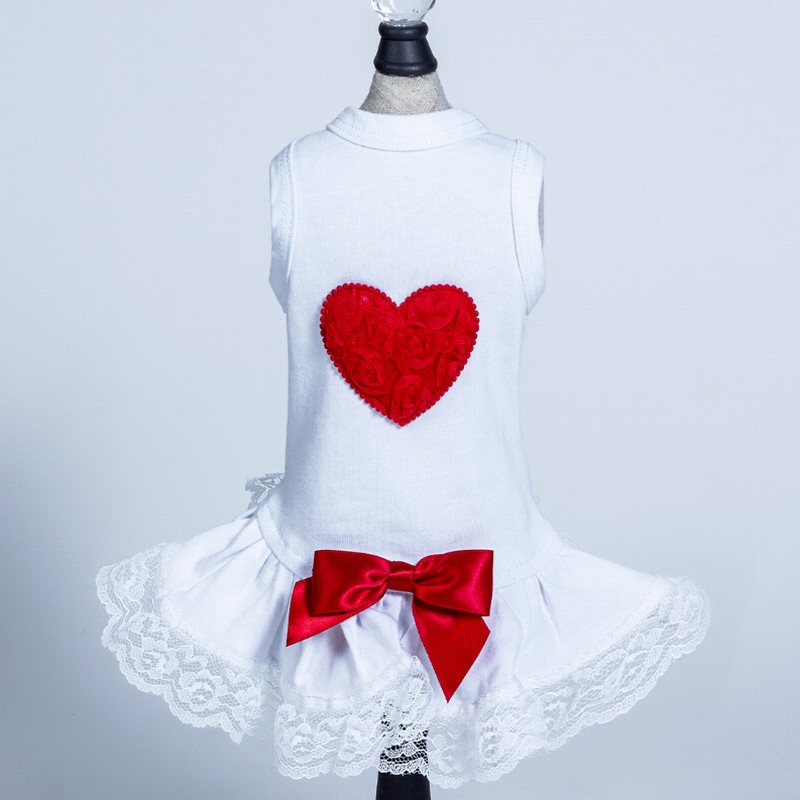 Laced Puff Heart Dress - Small Red