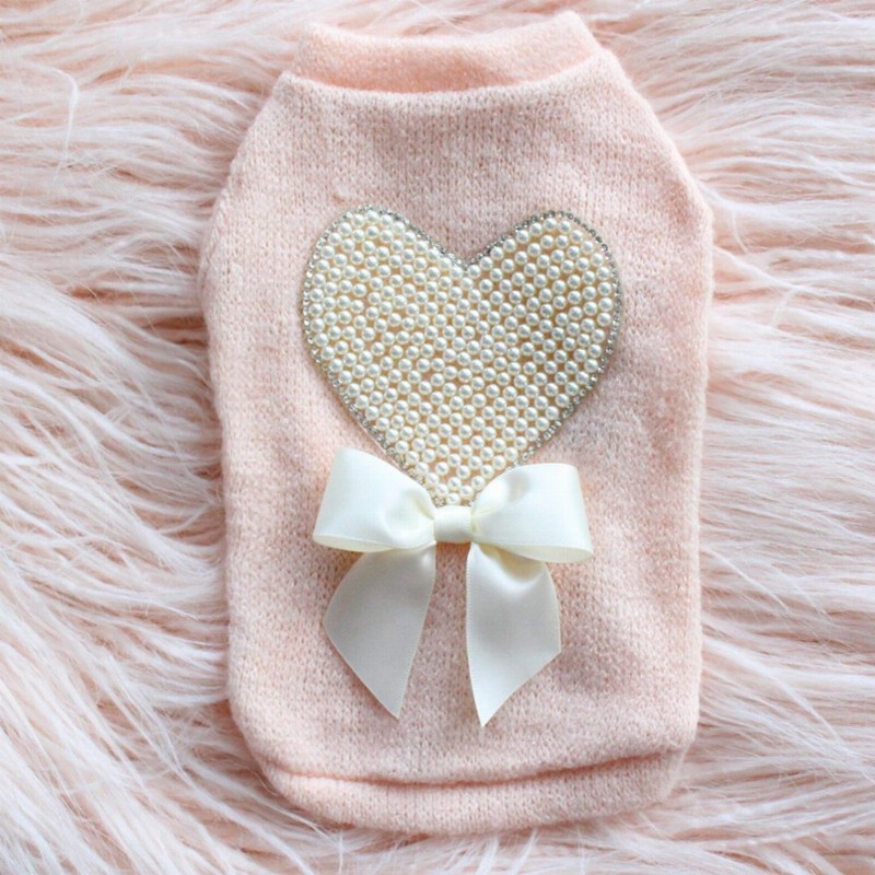 Pearl Heart Sweater - Small Peach