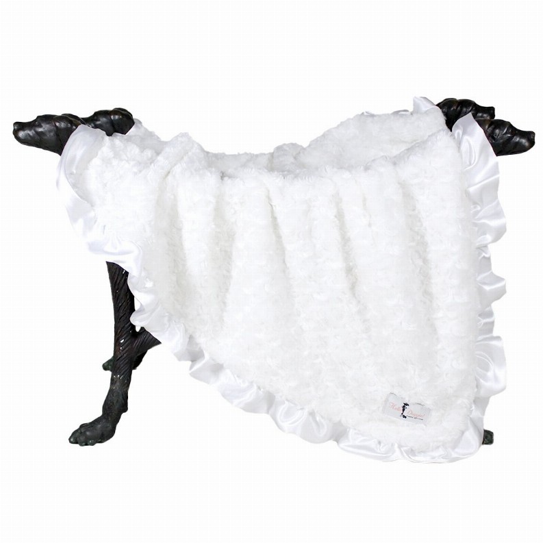 Ruffle Baby Dog Blanket - Small White