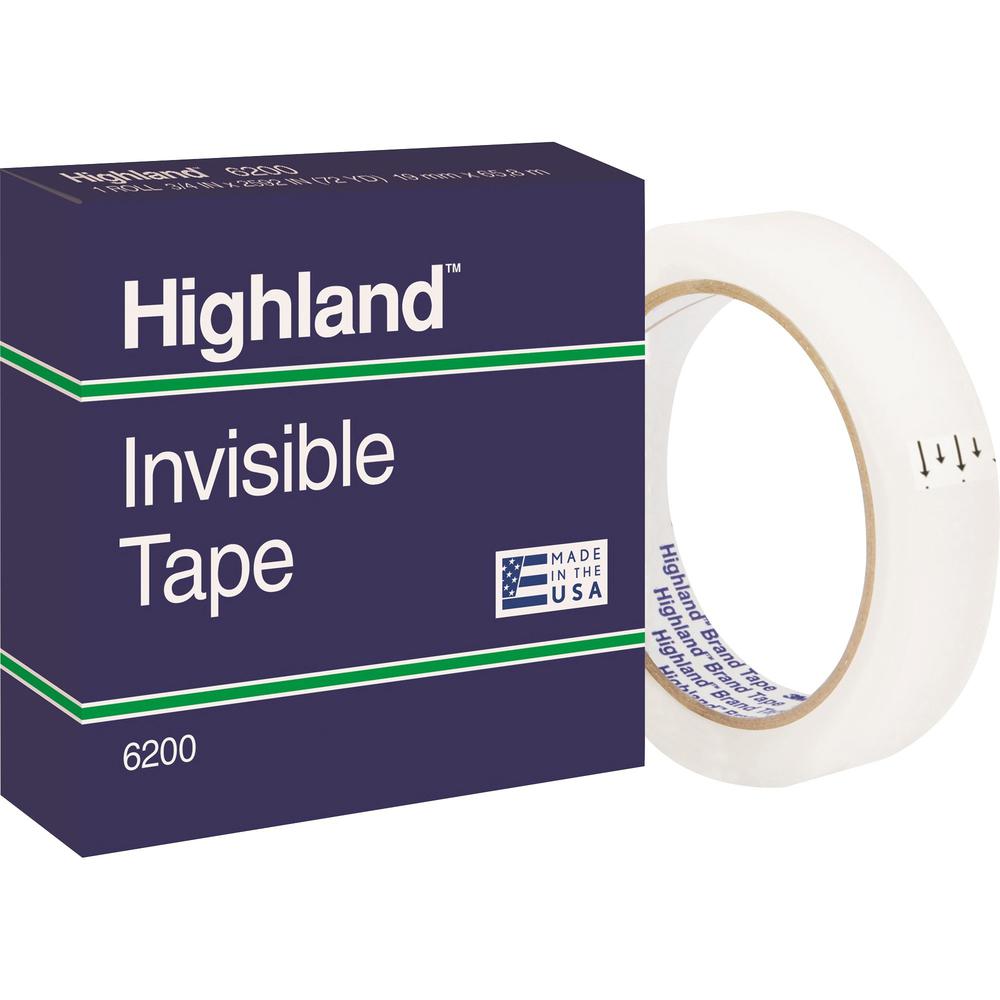 Highland 3/4"W Matte-finish Invisible Tape - 72 yd Length x 0.75" Width - 3" Core - 12 / Pack - Matte Clear