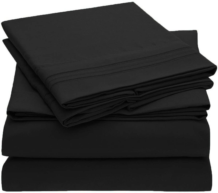Embroidery Soft Cozy Sheet Set Wrinkle Resistant Queen Black