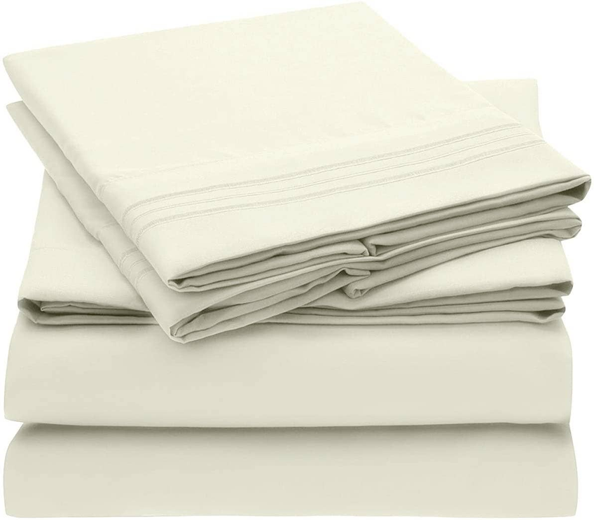 Embroidery Soft Cozy Sheet Set Wrinkle Resistant King Ivory 
