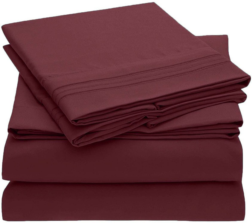 Embroidery Soft Sheet Set Wrinkle Resistant Queen Burgundy Red 