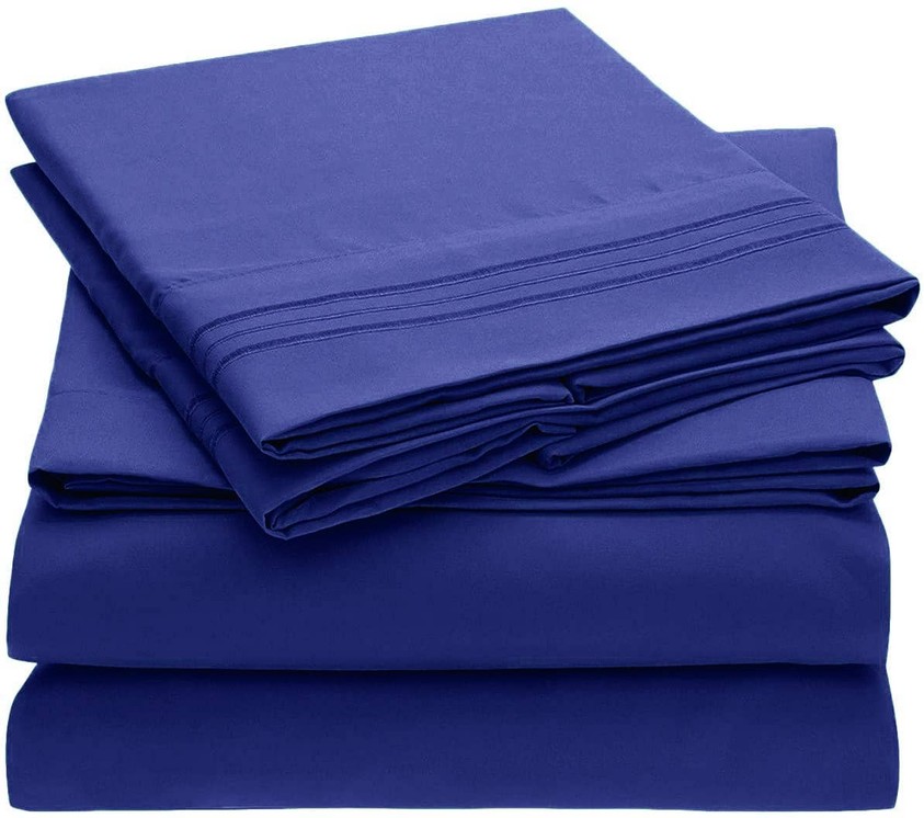 Embroidery Soft Sheet Set Wrinkle Resistant Twin Dark Blue 