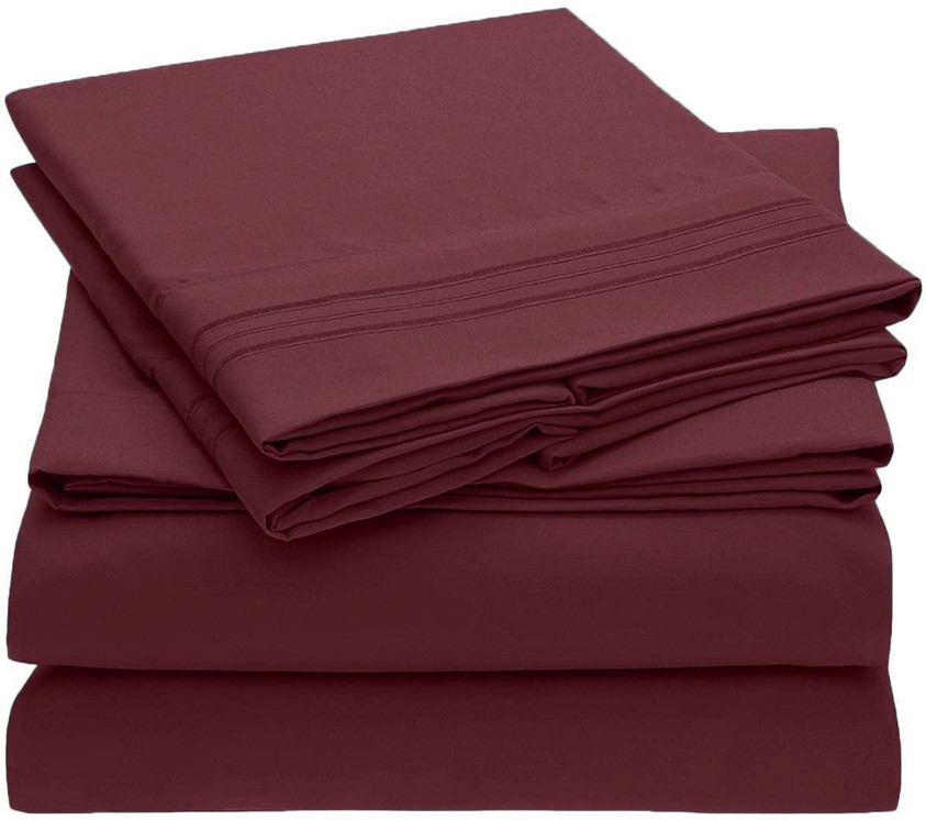 Embroidery Soft Sheet Set Wrinkle Resistant King Burgundy Red 
