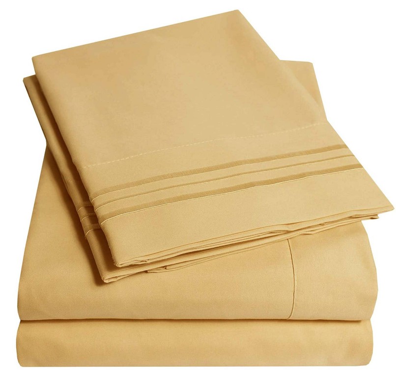 Embroidery Soft Sheet Set Wrinkle Resistant King Gold