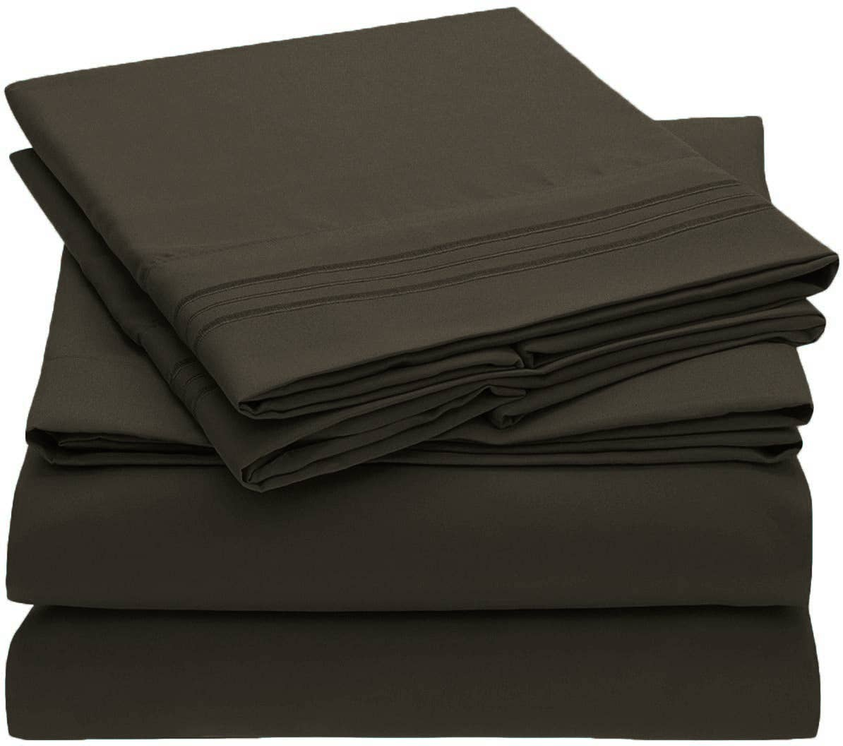 Embroidery Soft Sheet Set Wrinkle Resistant Cal-King Brown 