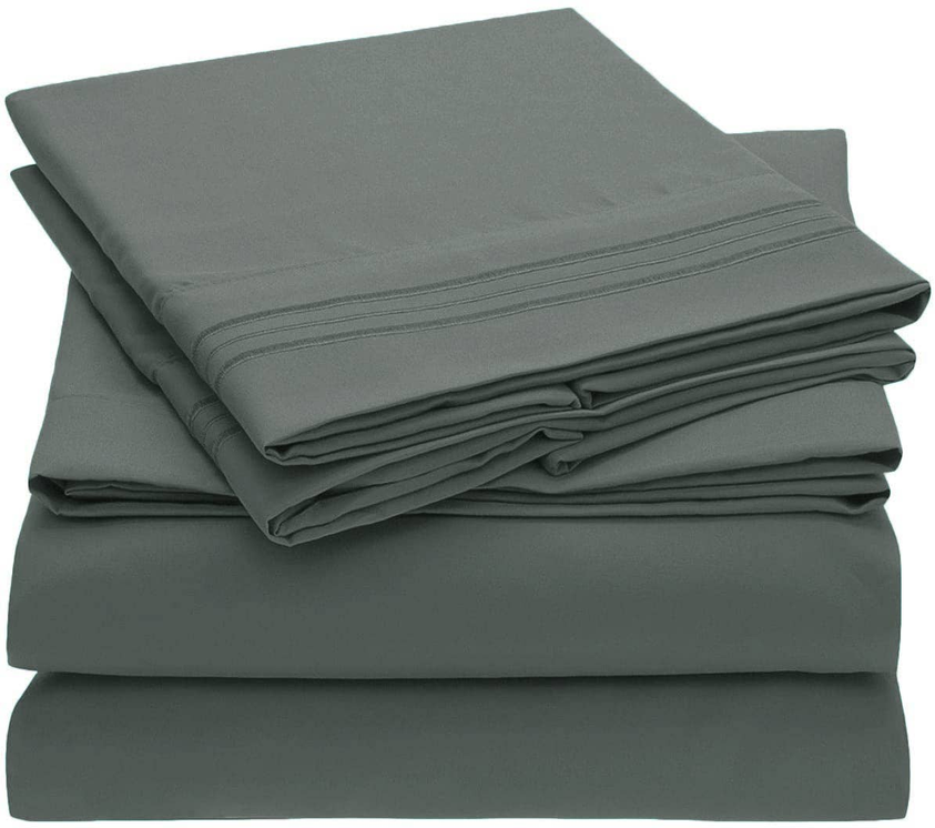 Embroidery Soft Sheet Set Wrinkle Resistant Cal-King Dark Grey 