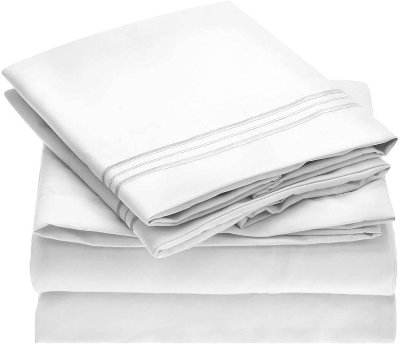 Embroidery Soft Sheet Set Wrinkle Resistant Cal-King Snow White
