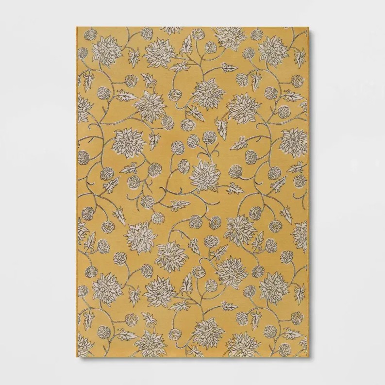 Floral Indoor Outdoor Area Rug 7x10  Yellow