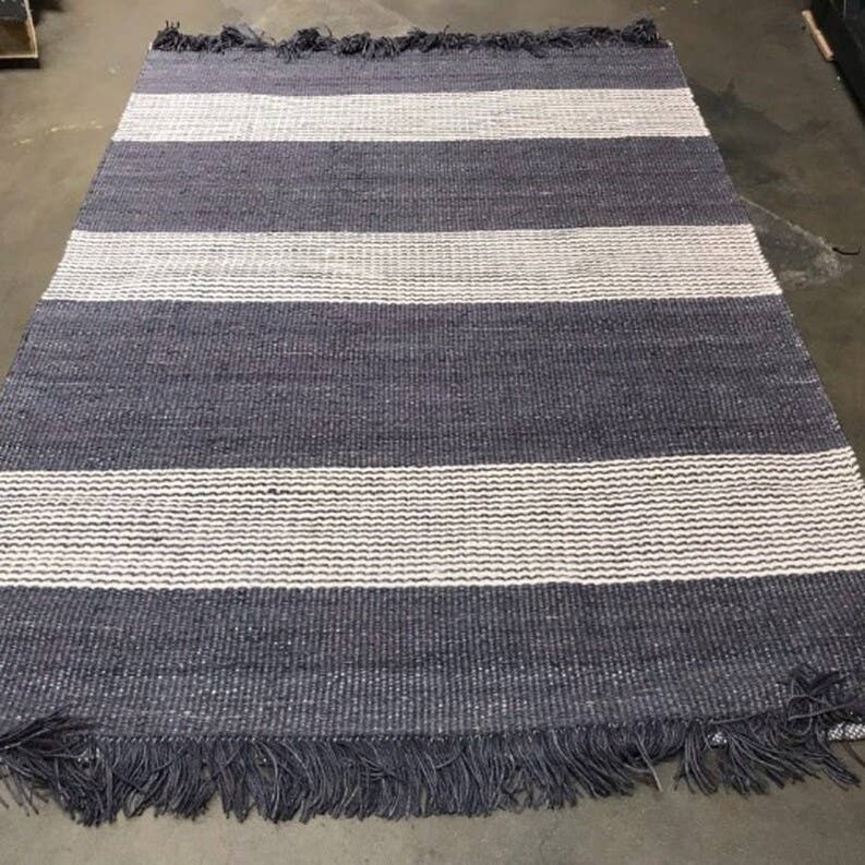 Hand Woven Striped Jute/Wool Area Rug