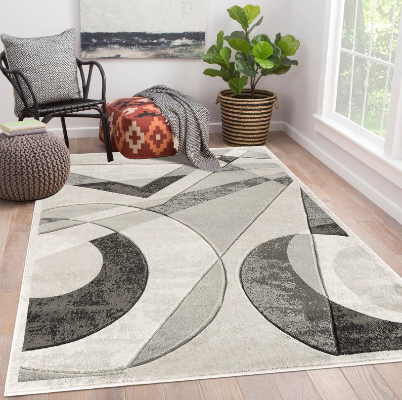 Hand-Carved Geometric Soft Rug 3'8" x 5'6"  Grey 