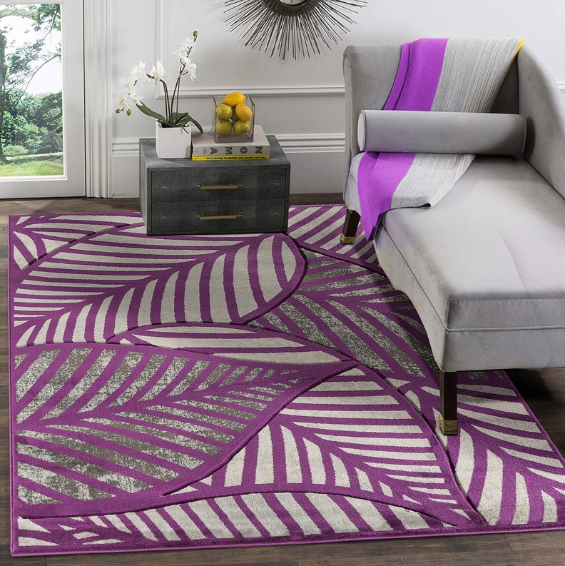 Hand-Carved Soft Rug 3'8" x 5'6"  Purple  Leaf 