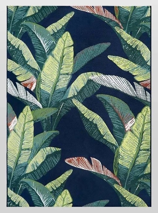 Indoor / Outdoor Area Rug 7x10  Navy Banana Leaf 